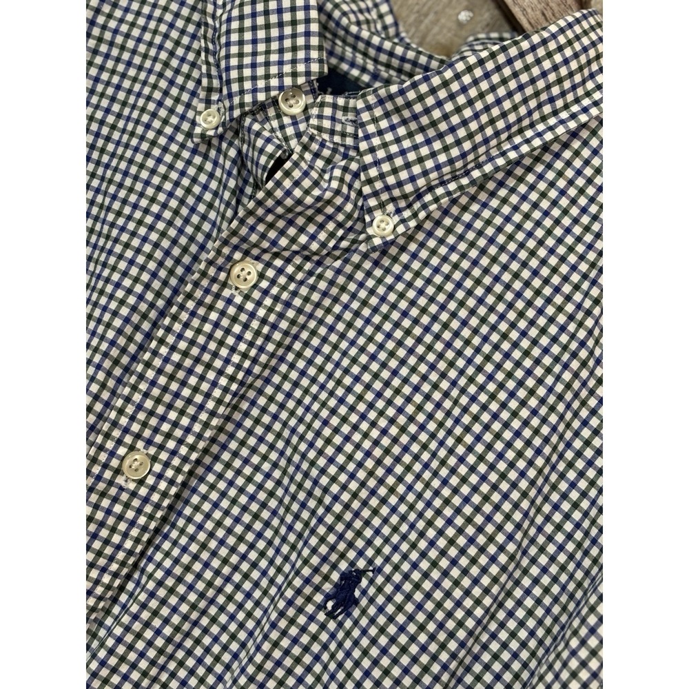 Ralph Lauren XXL Gingham Check Shirt Blue Green Preppy Button Down